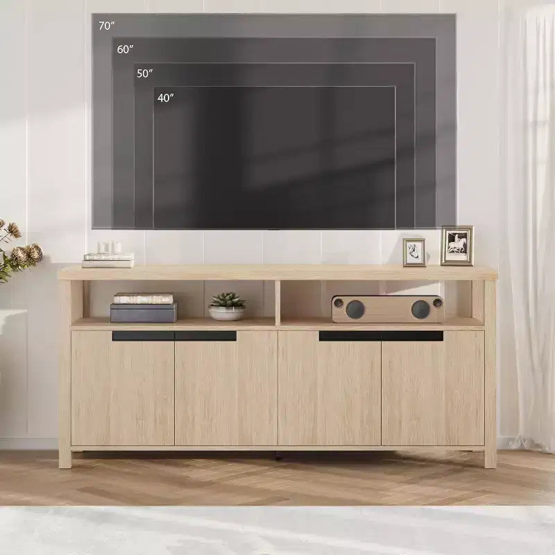 Mobile TV Rustico per TV fino a 70 Pollici, Porta TV da 160 cm con 4 Ante e Ripiano Aperto, Consolle Multimediale Rustica