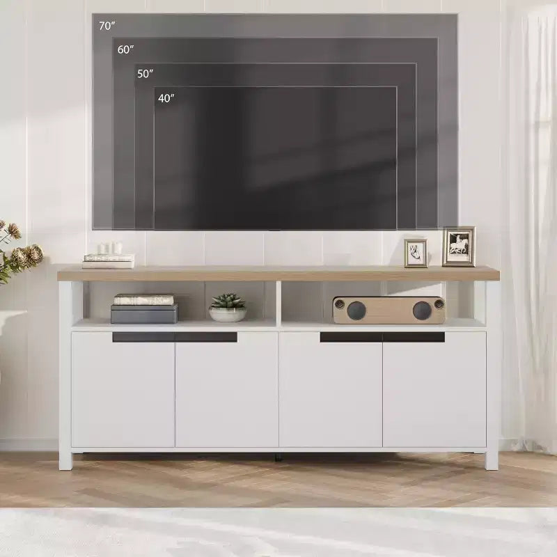 Mobile TV Rustico per TV fino a 70 Pollici, Porta TV da 160 cm con 4 Ante e Ripiano Aperto, Consolle Multimediale Rustica