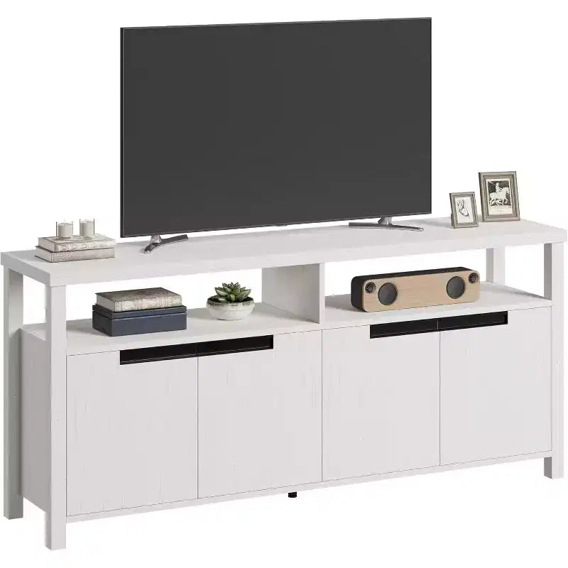 Mobile TV Rustico per TV fino a 70 Pollici, Porta TV da 160 cm con 4 Ante e Ripiano Aperto, Consolle Multimediale Rustica