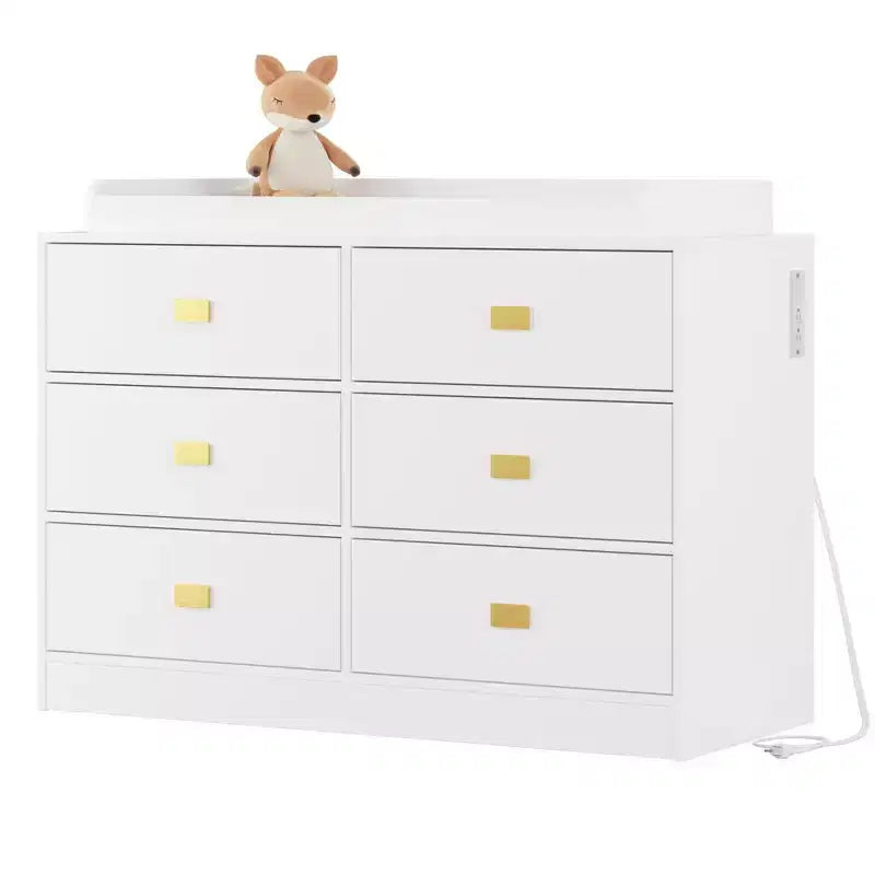 GustoWave Nursery Dresser with Changing Table Top,6-Drawer Baby Dresser with Anti-Tip Kit, Waterproof Top