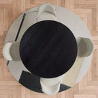 Set tavolo da pranzo rotondo moderno PexFix 46 con 4 sedie imbottite, piano in legno nero testurizzato, base a piedistallo plissettata, sedili beige per cucina sala da pranzo