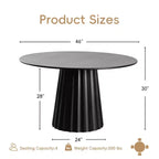 Set tavolo da pranzo rotondo moderno PexFix 46 con 4 sedie imbottite, piano in legno nero testurizzato, base a piedistallo plissettata, sedili beige per cucina sala da pranzo