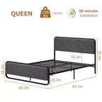 Struttura letto Queen Size con piattaforma, Struttura letto Queen Size imbottita con testiera, pediera, contenitore sotto il letto, Struttura letto moderna silenziosa con metallo robusto