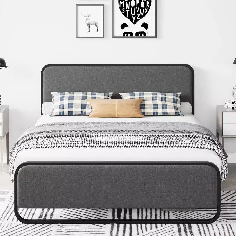 Struttura letto Queen Size con piattaforma, Struttura letto Queen Size imbottita con testiera, pediera, contenitore sotto il letto, Struttura letto moderna silenziosa con metallo robusto