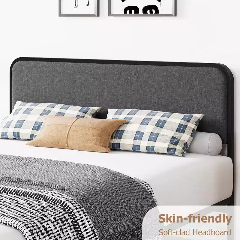 Struttura letto Queen Size con piattaforma, Struttura letto Queen Size imbottita con testiera, pediera, contenitore sotto il letto, Struttura letto moderna silenziosa con metallo robusto