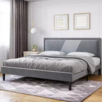 Queen Upholstered Bed Frame with Wingback Headboard, Luxurious Velvet, Wooden Slats, Easy Assembly, Box Spring Optional, Gray