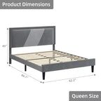 Telaio letto imbottito Queen con testiera ad ali, Velluto lussuoso, Doghe in legno, Montaggio facile, Rete a molle opzionale, Grigio