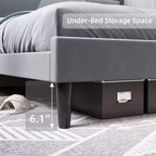 Telaio letto imbottito Queen con testiera ad ali, Velluto lussuoso, Doghe in legno, Montaggio facile, Rete a molle opzionale, Grigio