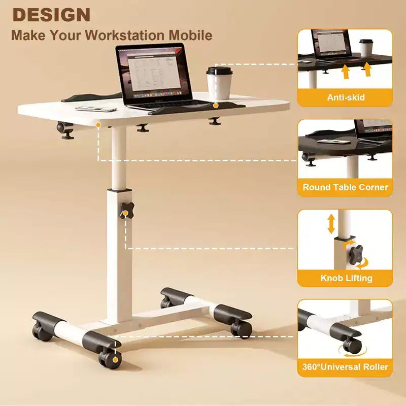 Tavolo con ruote - Scrivania portatile regolabile in altezza con ruote, tavolino laterale per l'home office
