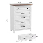 Cassettiera verticale autoportante alta 105 cm con cassetti, cassettiera in legno per soggiorno, camera da letto, ingresso, camera da letto, bianco + marrone