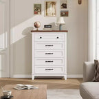 Cassettiera verticale autoportante alta 105 cm con cassetti, cassettiera in legno per soggiorno, camera da letto, ingresso, camera da letto, bianco + marrone