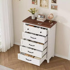 Cassettiera verticale autoportante alta 105 cm con cassetti, cassettiera in legno per soggiorno, camera da letto, ingresso, camera da letto, bianco + marrone