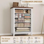 Cassettiera verticale autoportante alta 105 cm con cassetti, cassettiera in legno per soggiorno, camera da letto, ingresso, camera da letto, bianco + marrone