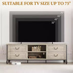 Mobile TV moderno di metà secolo da 70 pollici, centro di intrattenimento con colonne romane in metallo e cassetto, tavolo console TV per soggiorno, grigio rustico