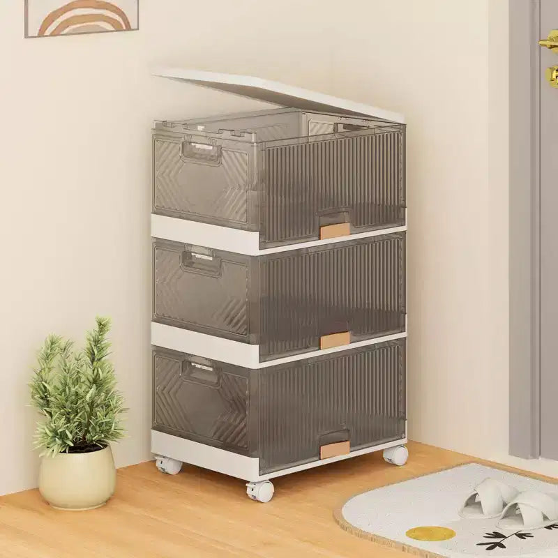 Costway Contenitori Portaoggetti Impilabili a 3 Cubi con Ruote Staccabili, Grande Organizzatore da 13.5 Galloni