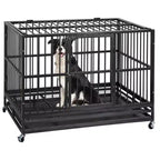 Heavy Duty Dog Crate Cage Kennel, Indestructible Steel Escape Proof, 360 Lockable Wheels, Removable Tray, Top Open Design, for Medium Large Dogs