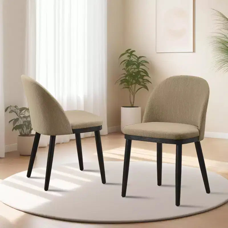 Sedie da pranzo, set di 2 sedie da cucina imbottite in lino - Sedie moderne con struttura in legno e cuscini spessi per sala da pranzo Beige