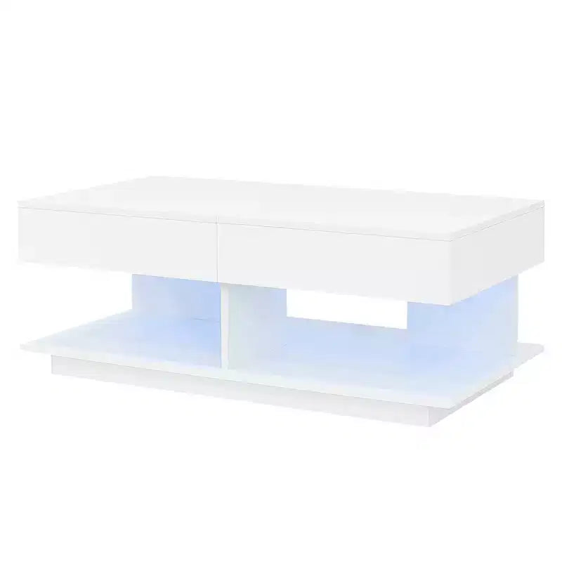Tavolino da caffè allungabile Bestier con contenitore, tavolino da caffè moderno illuminato a LED con scomparto nascosto, ripiano aperto per soggiorno, tavolo centrale da pranzo