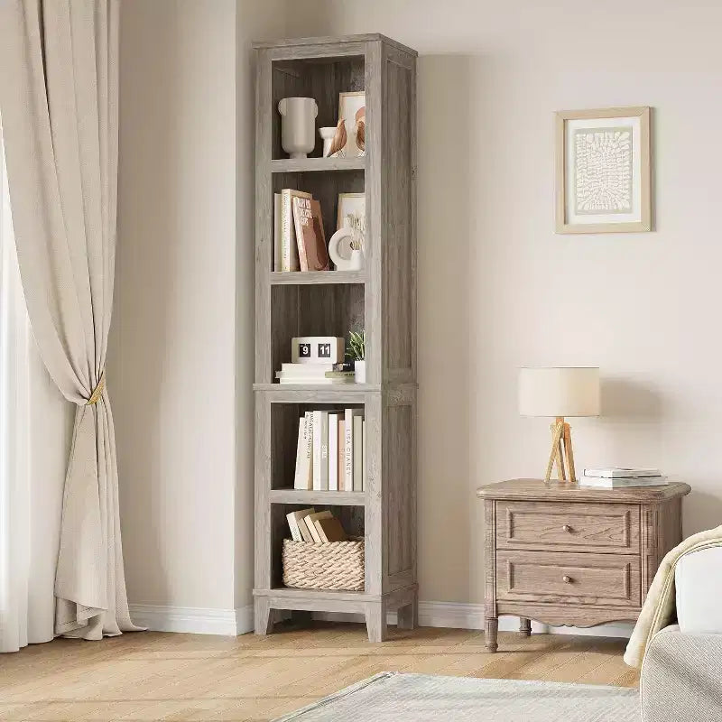 Acekool Libreria Sottile a 5 Ripiani, Mobile Contenitore Rustico da Fattoria con Ripiani Regolabili, Scaffale Vintage per Soggiorno, Camera da Letto, Ufficio