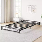 Struttura Letto con Piattaforma in Metallo con Testiera e Pediera Ondulate, Supporto a Doghe in Acciaio, Senza Rumore, Nessuna Rete a Molle Necessaria, Singolo/Matrimoniale Francese/Queen/King