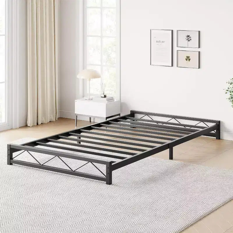 Struttura Letto con Piattaforma in Metallo con Testiera e Pediera Ondulate, Supporto a Doghe in Acciaio, Senza Rumore, Nessuna Rete a Molle Necessaria, Singolo/Matrimoniale Francese/Queen/King