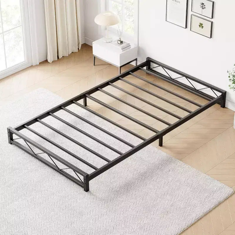 Struttura Letto con Piattaforma in Metallo con Testiera e Pediera Ondulate, Supporto a Doghe in Acciaio, Senza Rumore, Nessuna Rete a Molle Necessaria, Singolo/Matrimoniale Francese/Queen/King