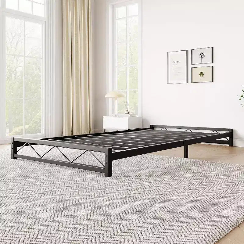 Struttura Letto con Piattaforma in Metallo con Testiera e Pediera Ondulate, Supporto a Doghe in Acciaio, Senza Rumore, Nessuna Rete a Molle Necessaria, Singolo/Matrimoniale Francese/Queen/King