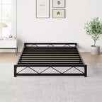 Struttura Letto con Piattaforma in Metallo con Testiera e Pediera Ondulate, Supporto a Doghe in Acciaio, Senza Rumore, Nessuna Rete a Molle Necessaria, Singolo/Matrimoniale Francese/Queen/King