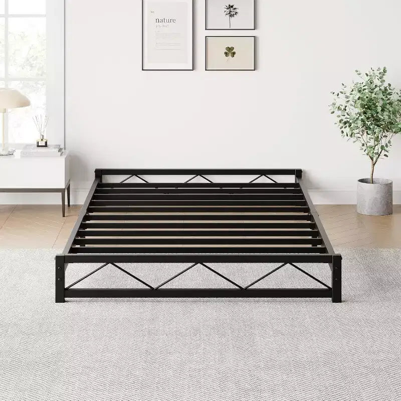 Struttura Letto con Piattaforma in Metallo con Testiera e Pediera Ondulate, Supporto a Doghe in Acciaio, Senza Rumore, Nessuna Rete a Molle Necessaria, Singolo/Matrimoniale Francese/Queen/King
