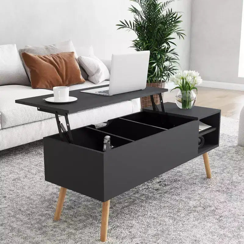 TROPOW Lift Top Coffee Table Center Table with Hidden Compartment Adjustable Storage Shelf Lift Tabletop Dining Table,black