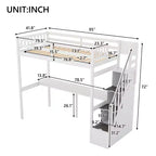 Letto a soppalco singolo con scala contenitore e scrivania integrata, struttura letto a soppalco alta con gradini per bambini, ragazzi e adulti