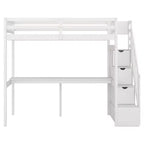 Letto a soppalco singolo con scala contenitore e scrivania integrata, struttura letto a soppalco alta con gradini per bambini, ragazzi e adulti