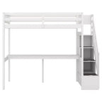 Letto a soppalco singolo con scala contenitore e scrivania integrata, struttura letto a soppalco alta con gradini per bambini, ragazzi e adulti