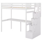 Letto a soppalco singolo con scala contenitore e scrivania integrata, struttura letto a soppalco alta con gradini per bambini, ragazzi e adulti