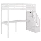 Letto a soppalco singolo con scala contenitore e scrivania integrata, struttura letto a soppalco alta con gradini per bambini, ragazzi e adulti