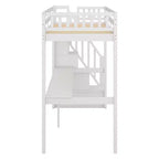 Letto a soppalco singolo con scala contenitore e scrivania integrata, struttura letto a soppalco alta con gradini per bambini, ragazzi e adulti