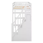 Letto a soppalco singolo con scala contenitore e scrivania integrata, struttura letto a soppalco alta con gradini per bambini, ragazzi e adulti