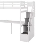 Letto a soppalco singolo con scala contenitore e scrivania integrata, struttura letto a soppalco alta con gradini per bambini, ragazzi e adulti
