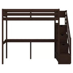 Letto a soppalco singolo con scala contenitore e scrivania integrata, struttura letto a soppalco alta con gradini per bambini, ragazzi e adulti