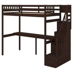 Letto a soppalco singolo con scala contenitore e scrivania integrata, struttura letto a soppalco alta con gradini per bambini, ragazzi e adulti
