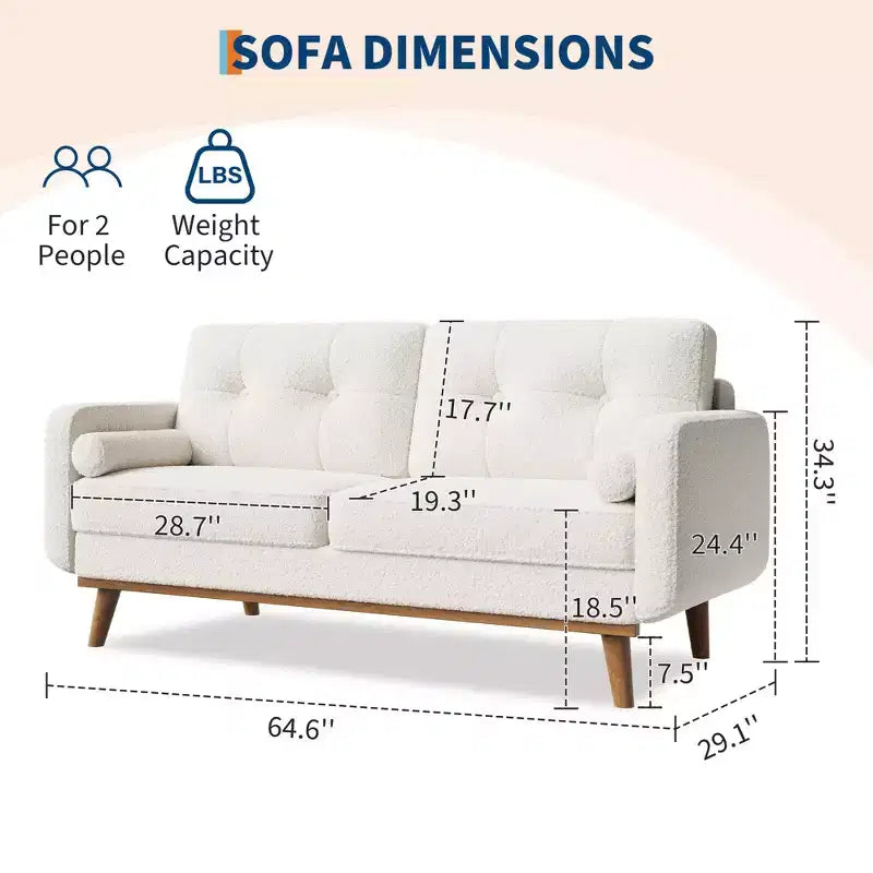 Divano Moderno da 65 Pollici a Due Posti, Divano Imbottito a 2 Posti con Braccioli Ampi, Divano con Seduta Profonda per Soggiorno Ufficio Camera da Letto Appartamento