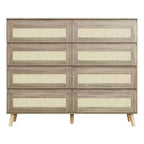 Comò a 8 cassetti per camera da letto, cassettiera in rattan larga 120 cm, organizer in legno, mobile TV per soggiorno e corridoio