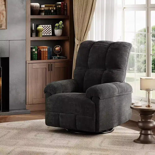 360 Swivel Chenille Recliner - Manual Glider Chair w/ Padded Armrests for Living Room & Nursery
