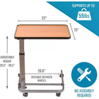 Tavolo da letto DMI Tilt-Top, Comodino con Ruote, Tavolo da Letto per Ospedale, Vassoi da Letto per Mangiare, Vassoi da Letto, Vassoio con Rotelle Altezza 64.7-97.8 cm
