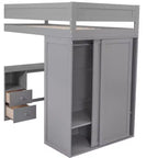 Letto a soppalco singolo in legno con armadi e scrivania, struttura letto a soppalco alto con 2 cassetti e armadietto per bambini, ragazzi e adulti