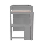 Letto a soppalco singolo in legno con armadi e scrivania, struttura letto a soppalco alto con 2 cassetti e armadietto per bambini, ragazzi e adulti