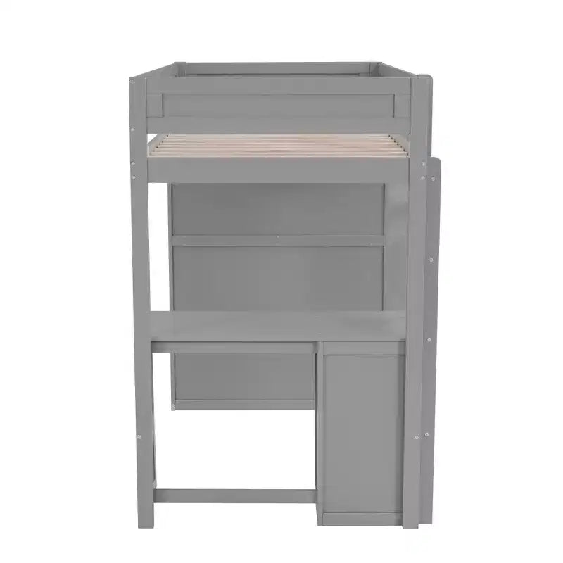 Letto a soppalco singolo in legno con armadi e scrivania, struttura letto a soppalco alto con 2 cassetti e armadietto per bambini, ragazzi e adulti