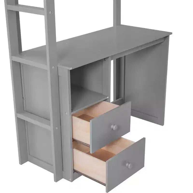 Letto a soppalco singolo in legno con armadi e scrivania, struttura letto a soppalco alto con 2 cassetti e armadietto per bambini, ragazzi e adulti