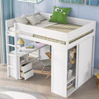 Letto a soppalco singolo in legno con armadi e scrivania, struttura letto a soppalco alto con 2 cassetti e armadietto per bambini, ragazzi e adulti