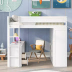 Letto a soppalco singolo in legno con armadi e scrivania, struttura letto a soppalco alto con 2 cassetti e armadietto per bambini, ragazzi e adulti